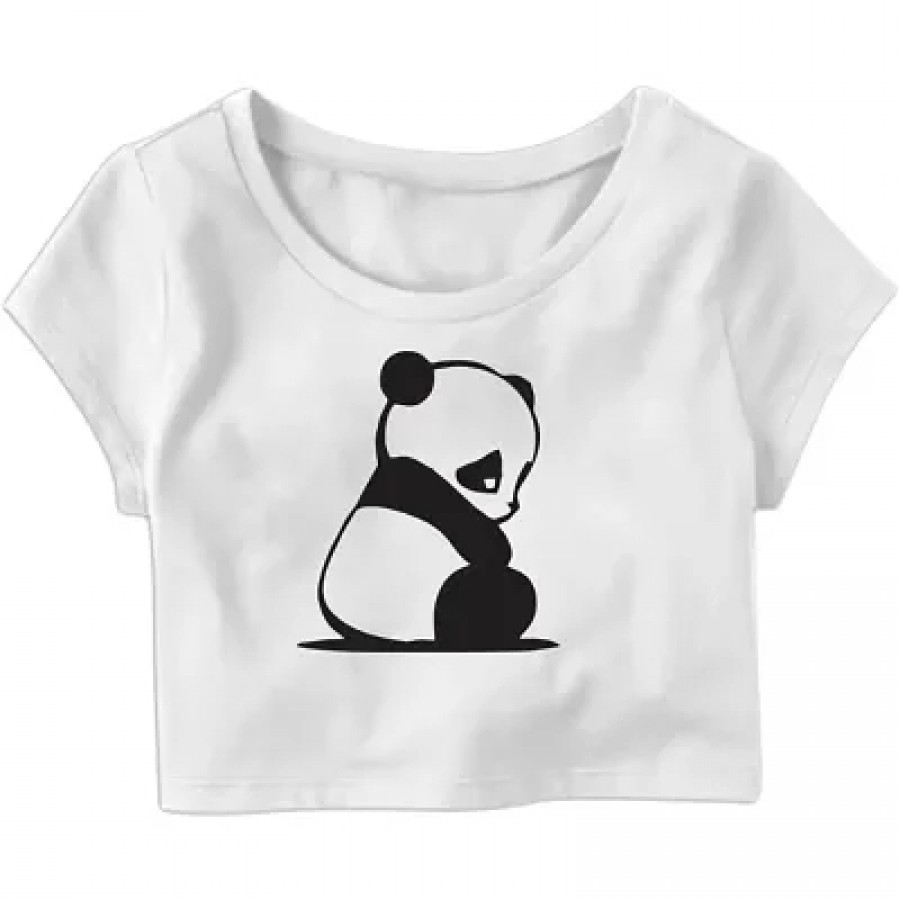 Shy Panda Printed Casual Half Sleeve Women's Crop Top