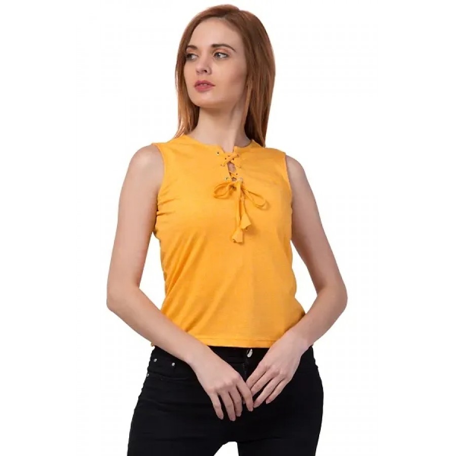 Sleeveless Round Neck Mustard Women Top