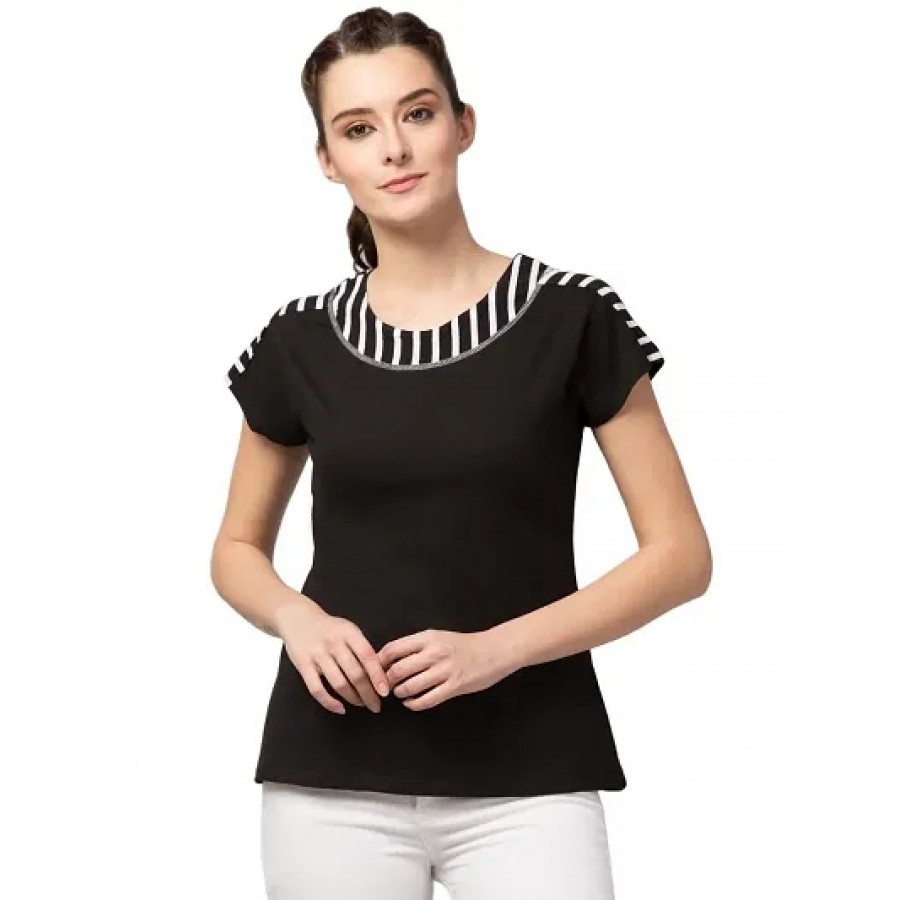 Solid Short Sleeve Round Neck Women Top