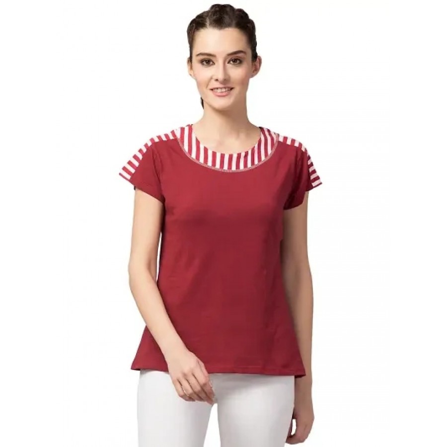 Solid Short Sleeve Round Neck Women Top