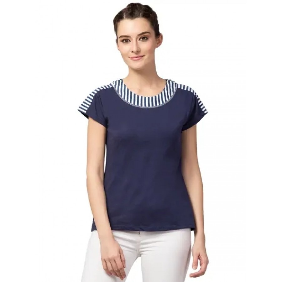 Solid Short Sleeve Round Neck Women Top