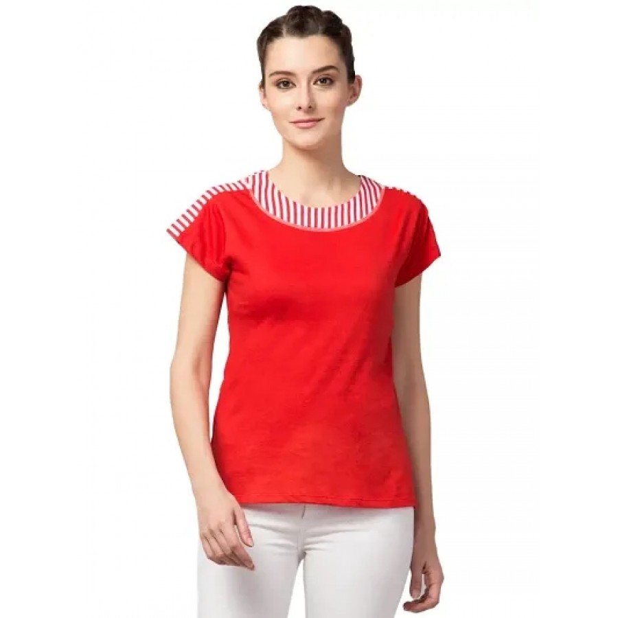 Solid Short Sleeve Round Neck Women Top