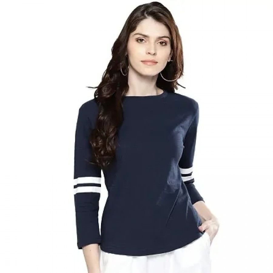 Stylish Blue Solid Cotton Blend Tops For Women