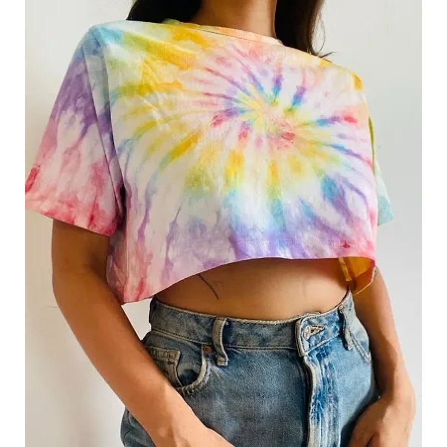 Stylish Casual Cotton Tie and Dye Crop Top