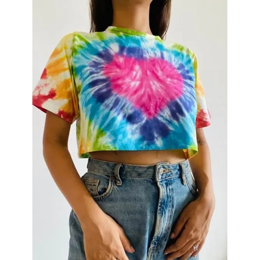 Stylish Casual Cotton Tie and Dye Crop Top