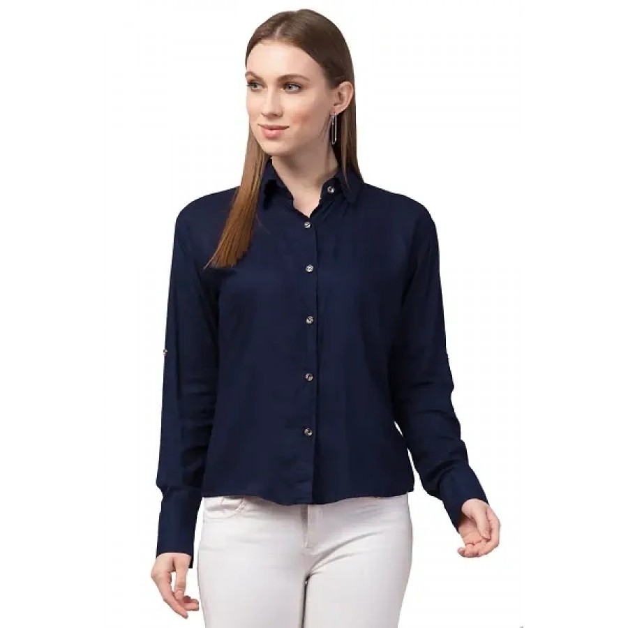 Stylish Cotton Blend Regular Fit Solid Spread Collar Casual Shirt