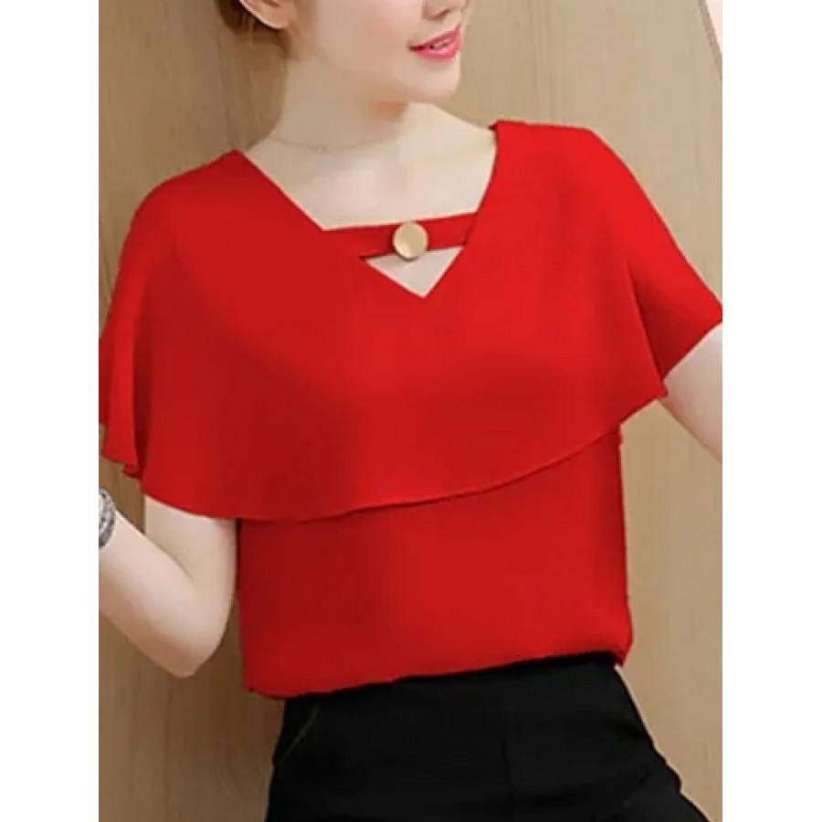 Stylish Crepe Solid Red Double Body Crepe Top For Women