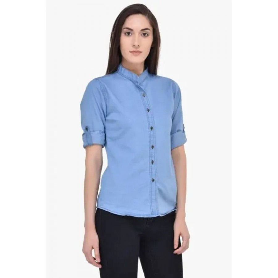 Stylish Denim Solid Shirt For Women