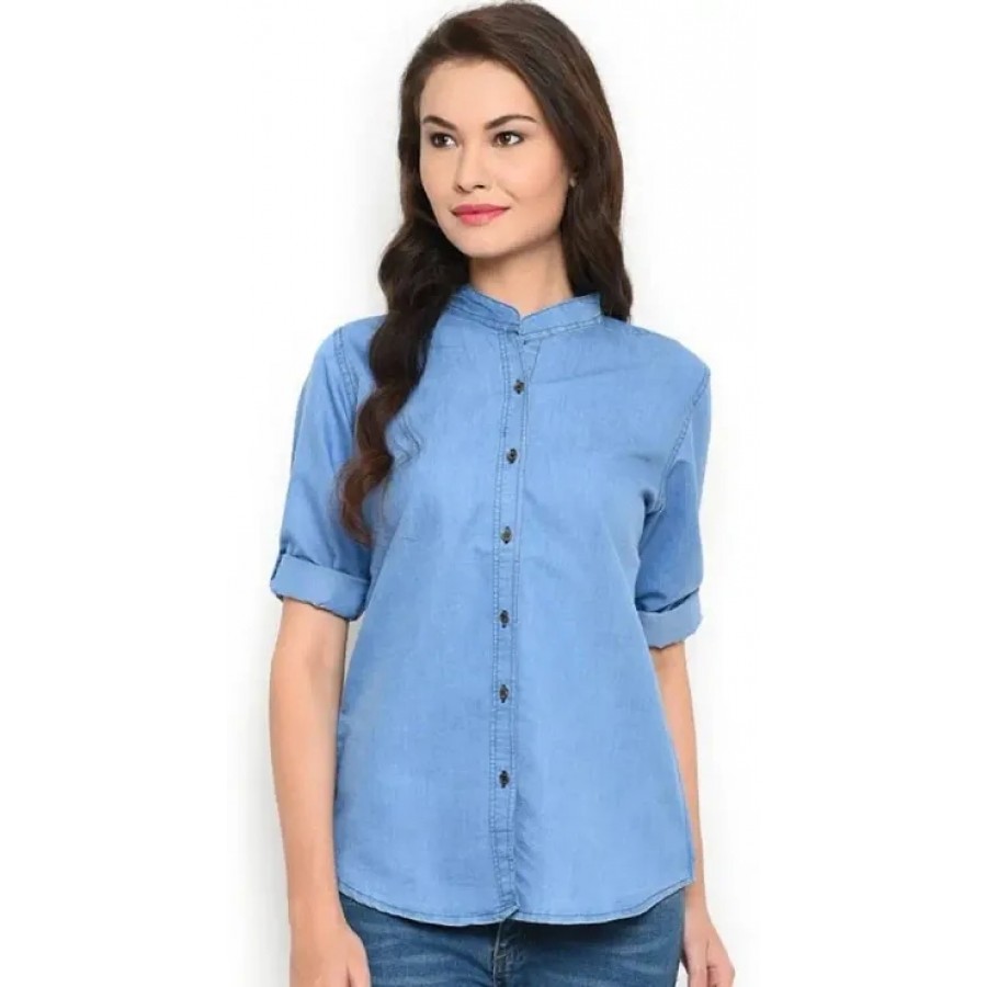 Stylish Denim Solid Shirt For Women