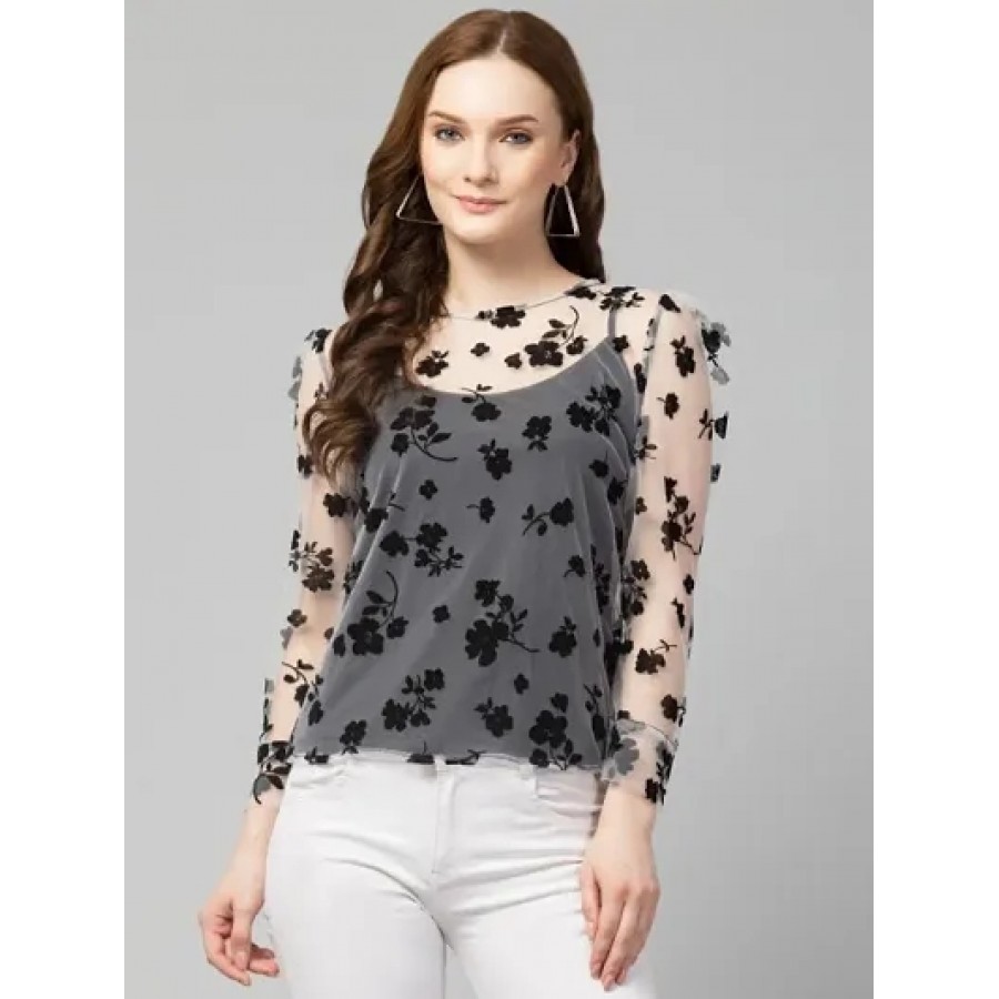 Stylish Flocking Mesh Top