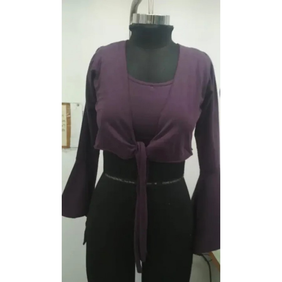 Stylish Purple Cotton Knitted Lycra Solid Top For Women