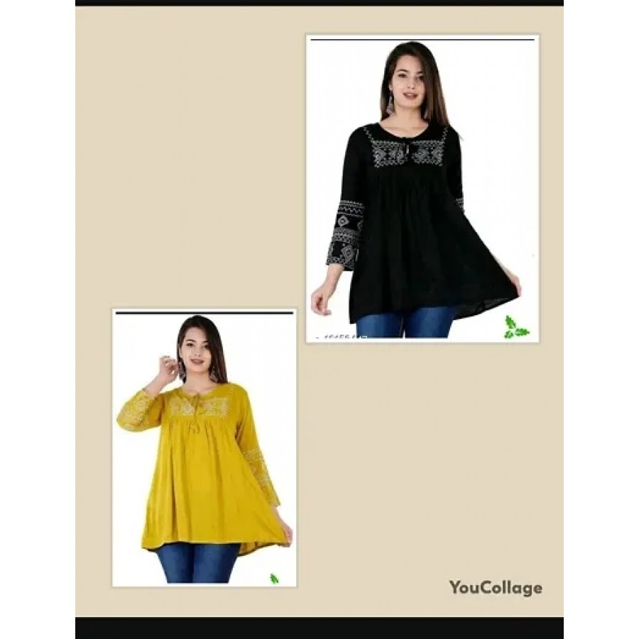 Stylish Rayon Round Neck 3/4 Sleeves Top For Women