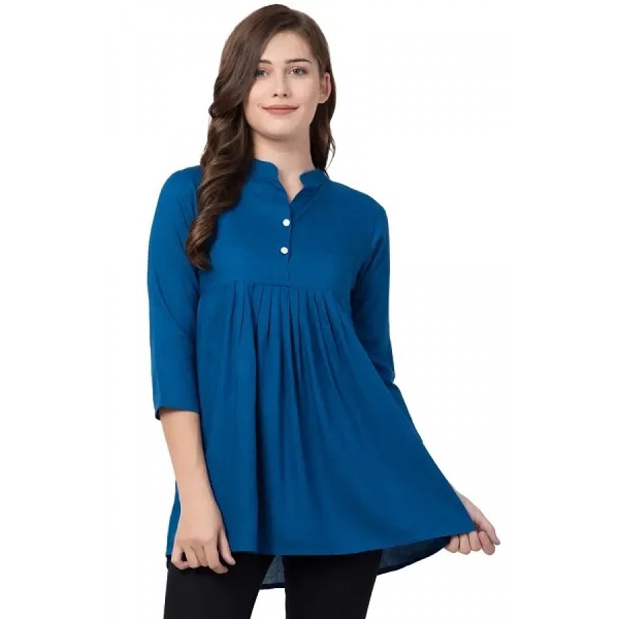 Stylish Rayon Solid Blue Blouse Top