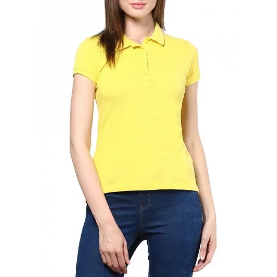 Stylish Solid Polo Neck T-shirt For Women