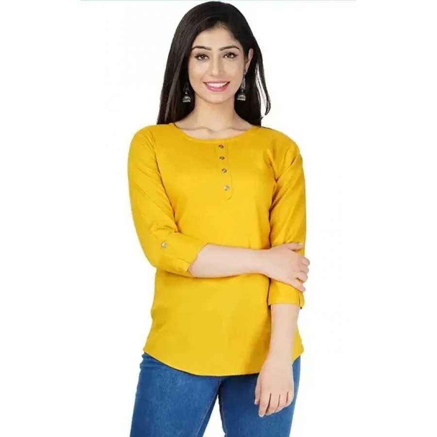 Stylish Viscose Rayon Yellow Top For Women