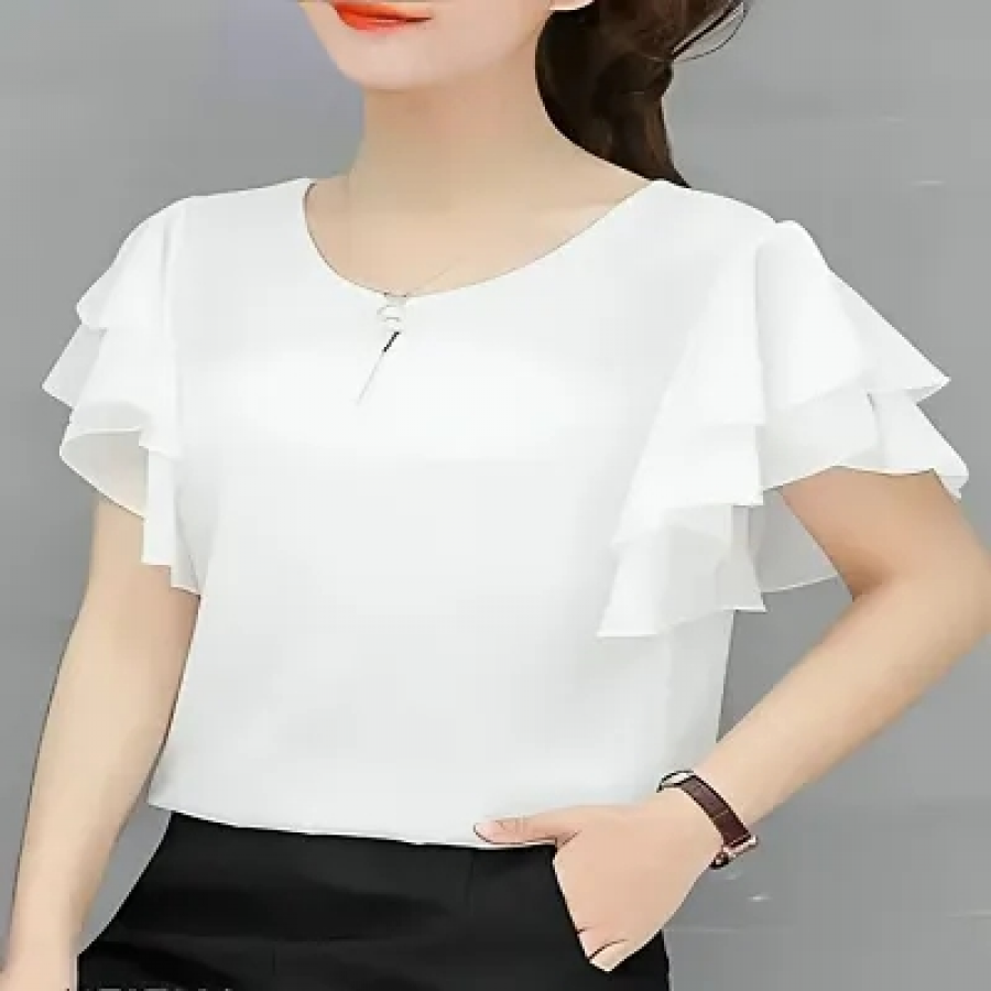 Stylish White Polyester Top For Women