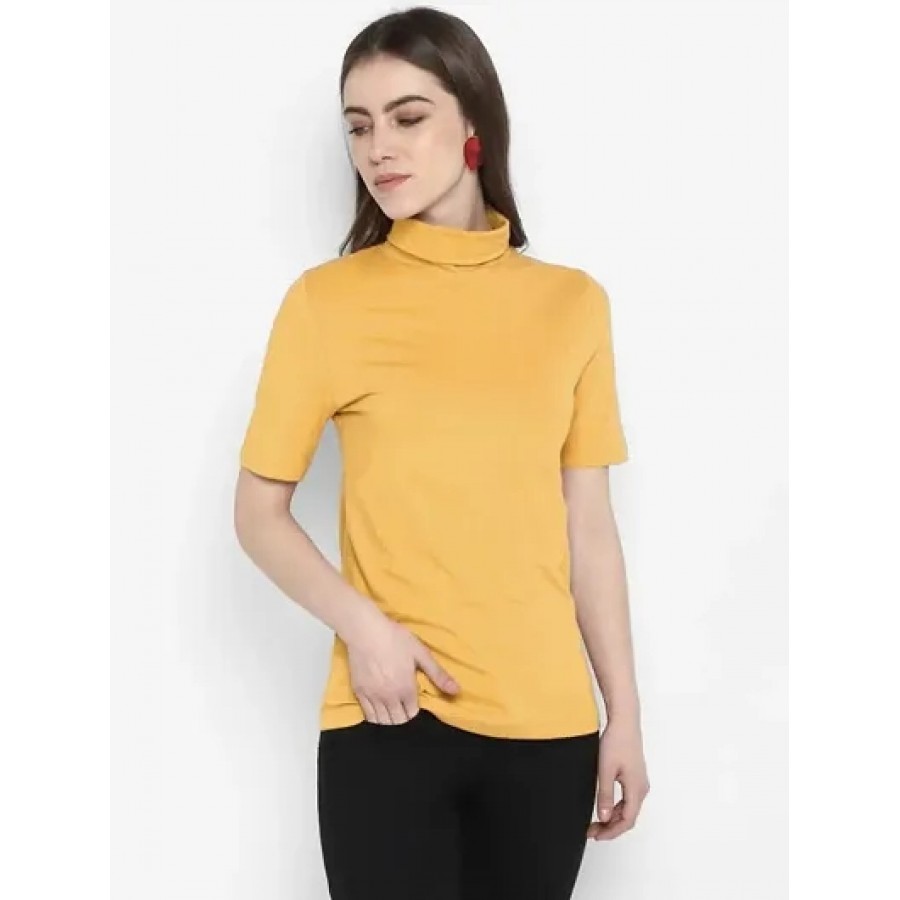 Stylish Yellow Solid Cotton Blend Tops For Women