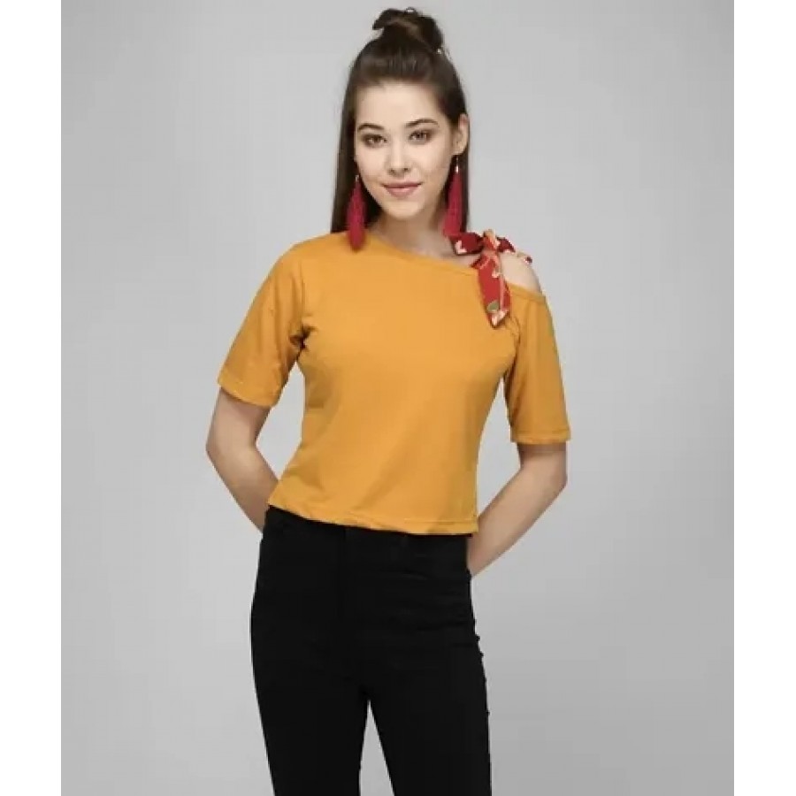 Stylish Yellow Solid Cotton Blend Tops For Women