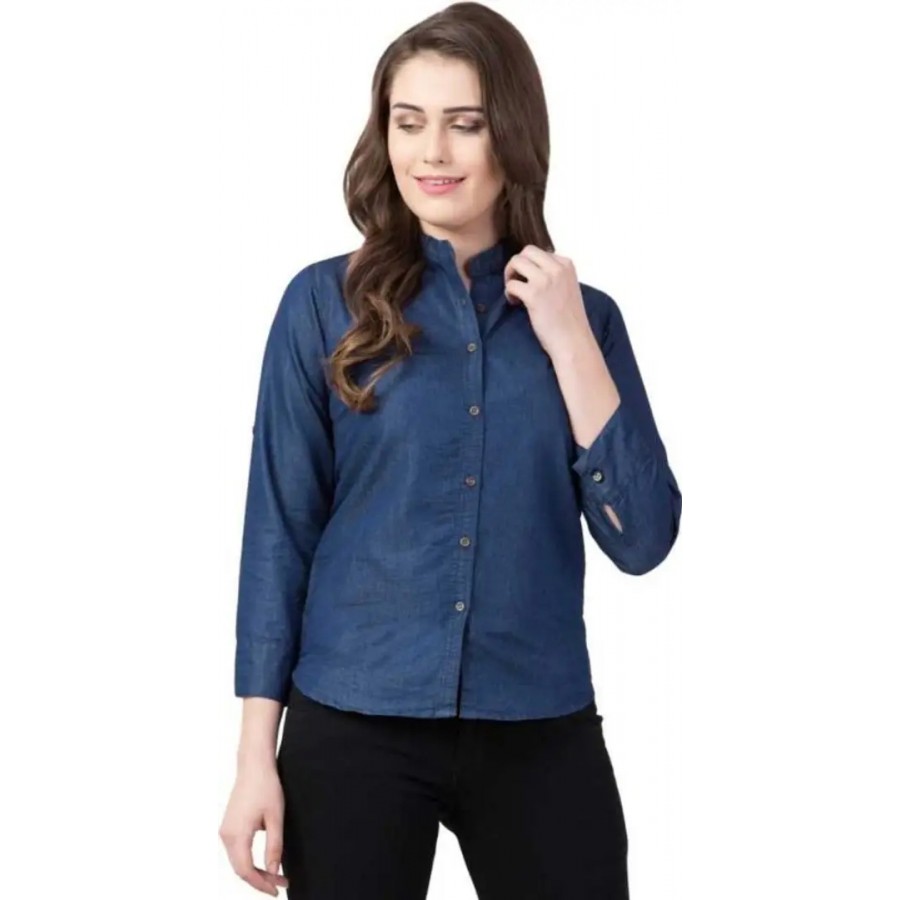 Stylish Denim Solid Shirt For Women