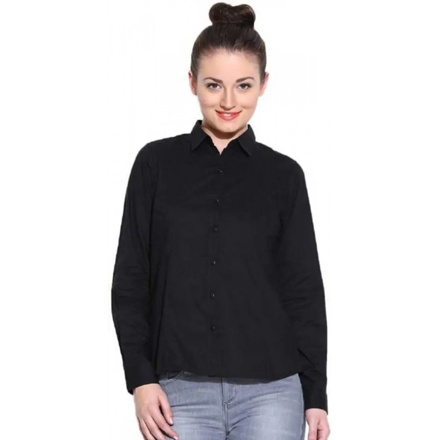 Stylish Fancy Roll- Up Sleeves Solid Rayon Regular Fit Shirt For Women