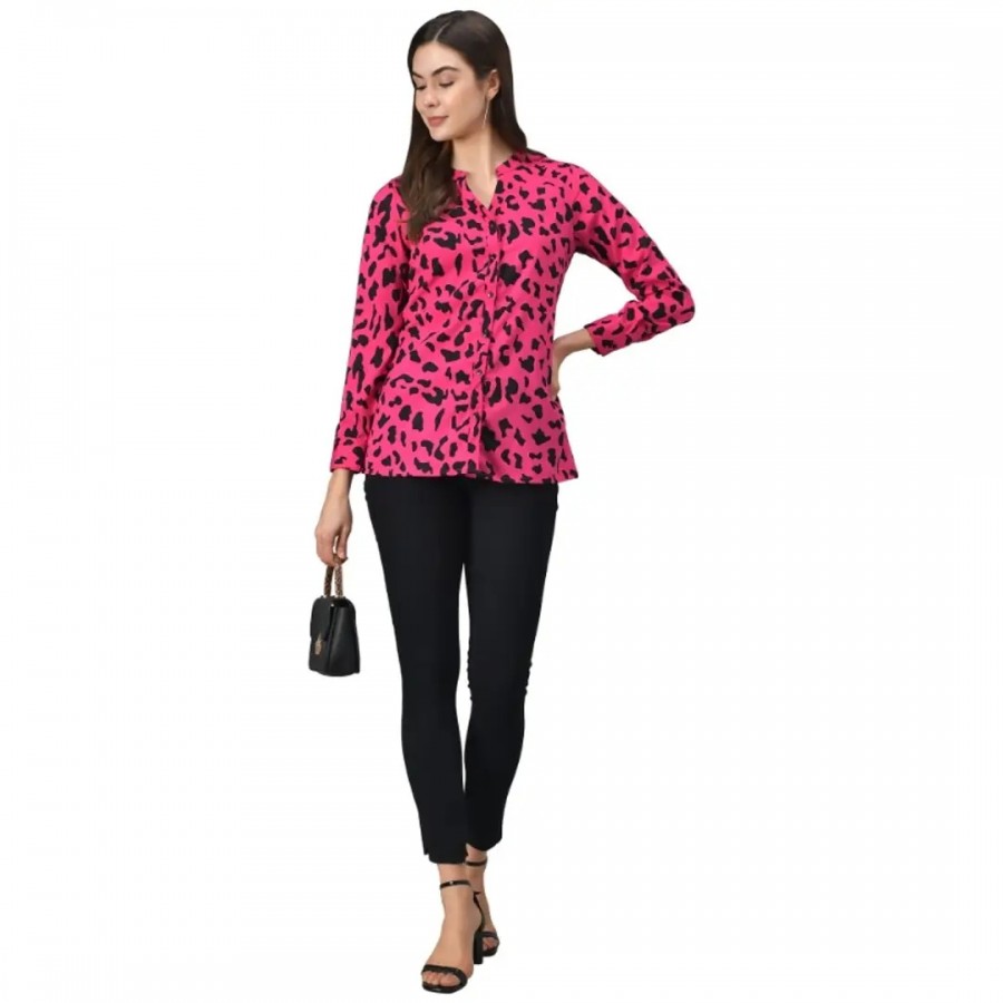 Stylish Pink Polyester Cotton Printed Tops For Women