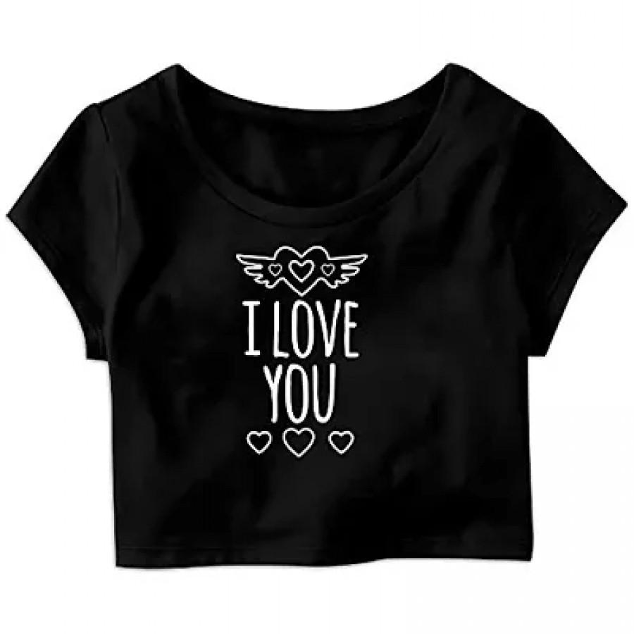 Trendy Black Cotton Blend Printed Crop Top For Women