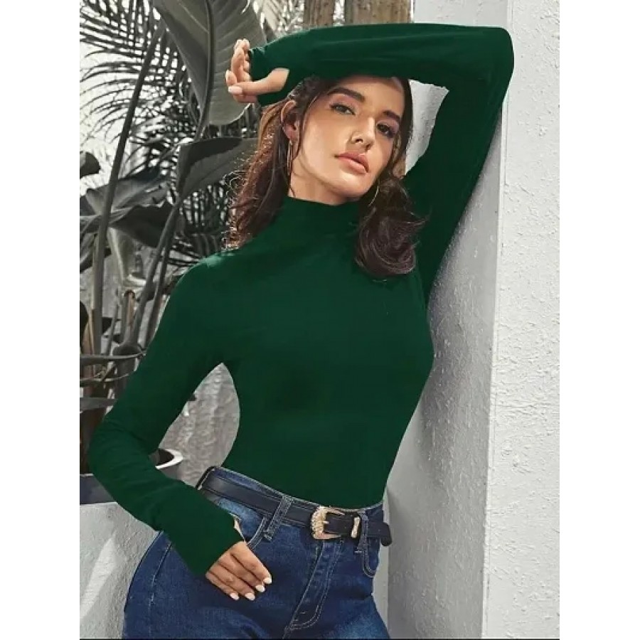 Trendy Green Cotton Blend Solid Top For Women