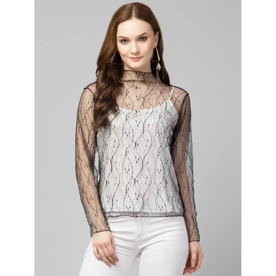 Trendy High Neck Mesh Top