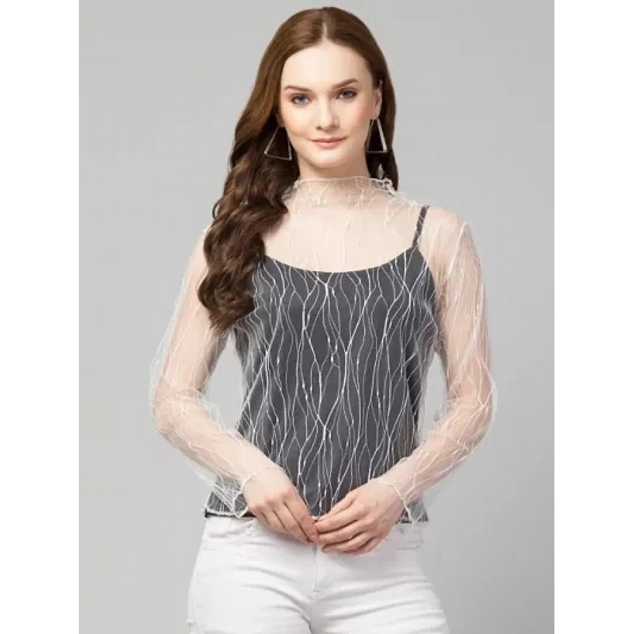 Trendy High Neck Mesh Top