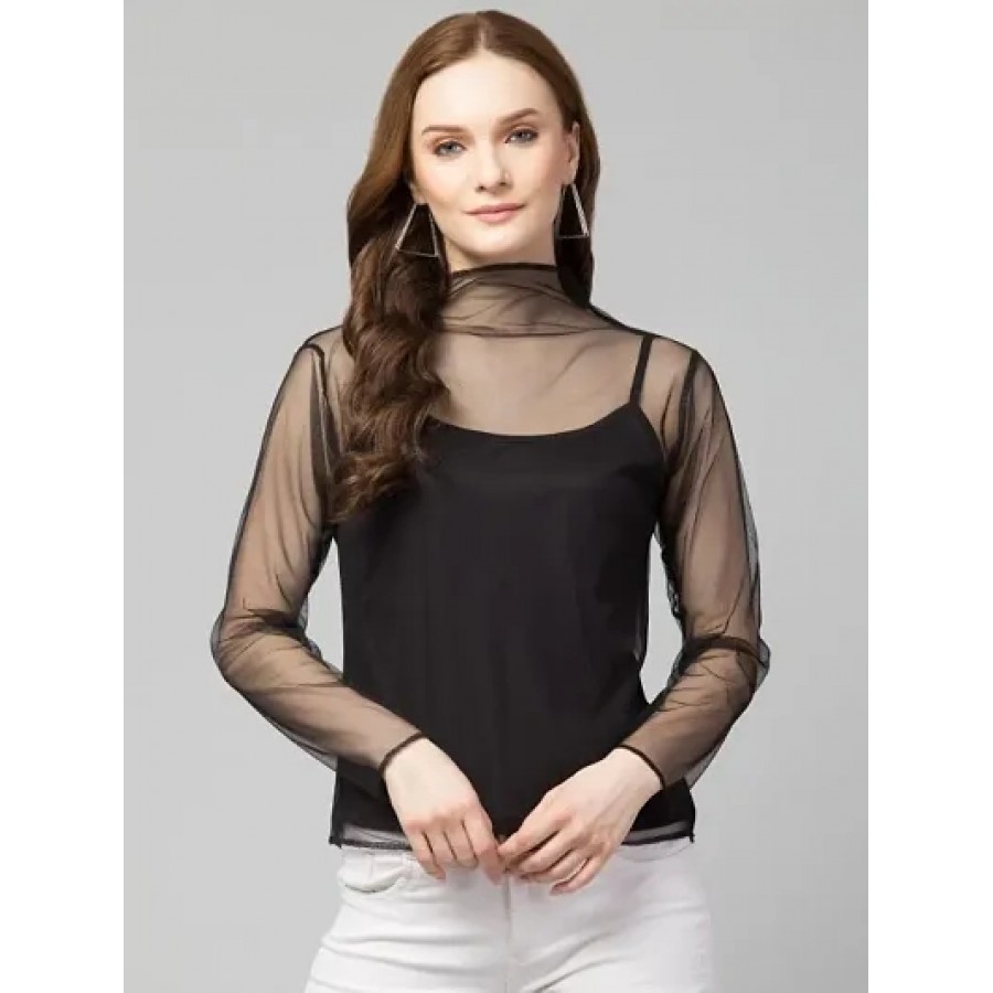 Trendy High Neck Mesh Top