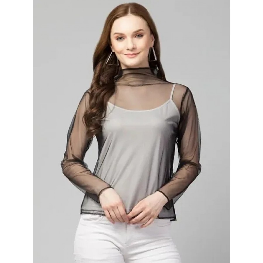 Trendy High Neck Mesh Top