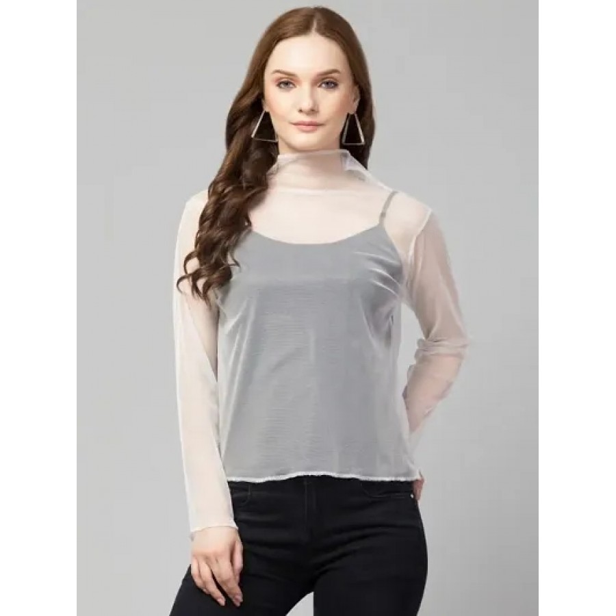 Trendy High Neck Mesh Top