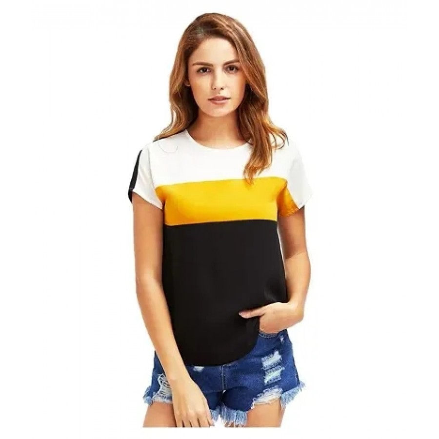 Trendy Multicoloured Cotton Blend Colourblocked Top For Women