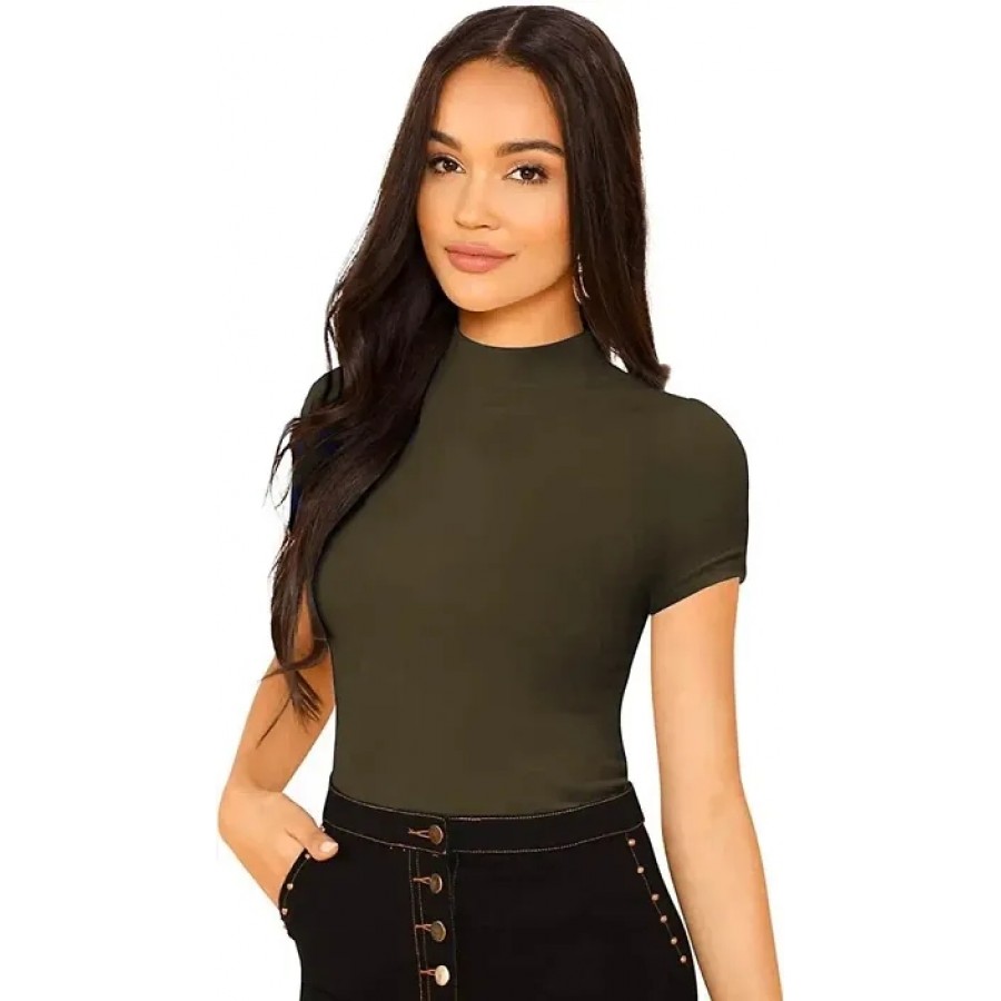 Trendy Olive Cotton Blend Solid Top For Women