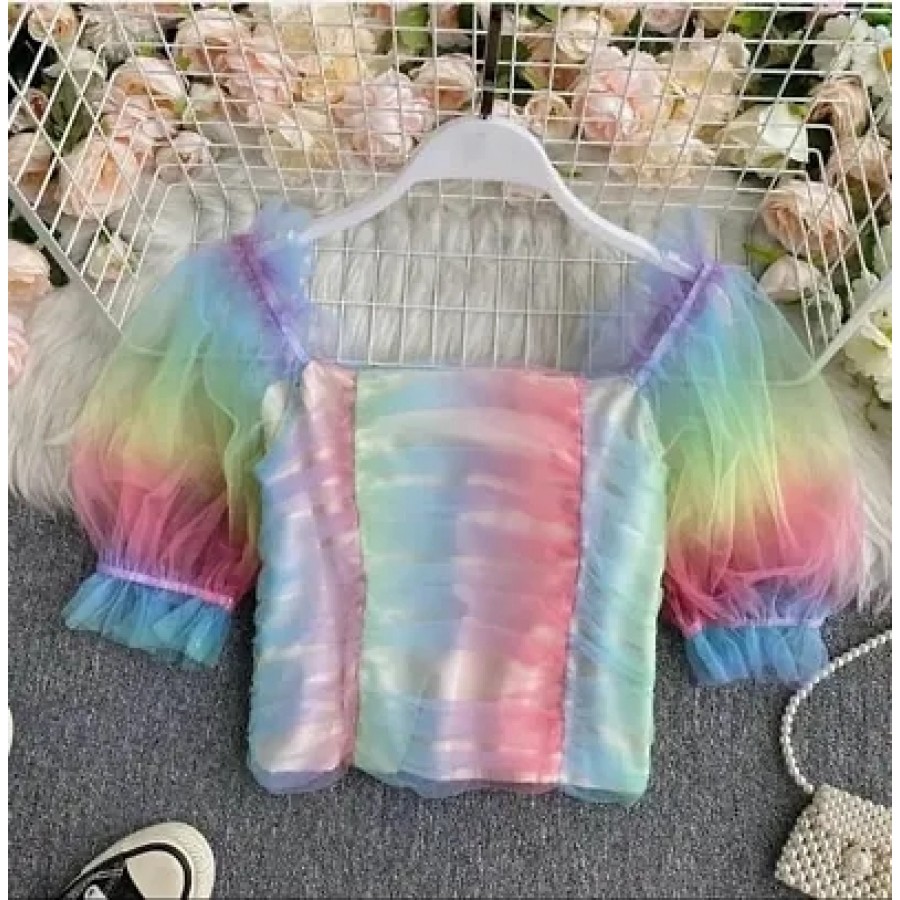 Trendy Rainbow Mesh Top