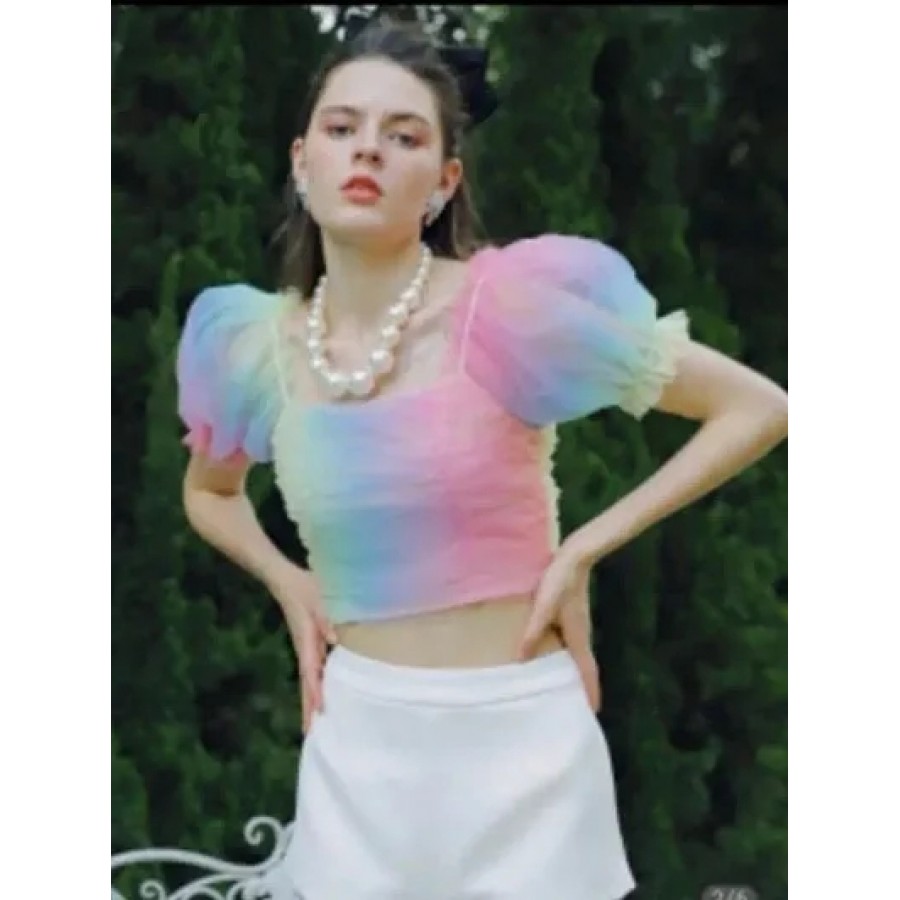 Trendy Rainbow Mesh Top