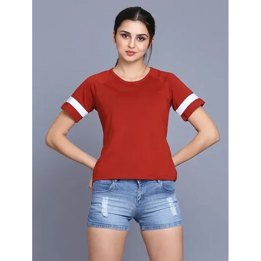 Trendy Red Cotton Blend Solid Top For Women