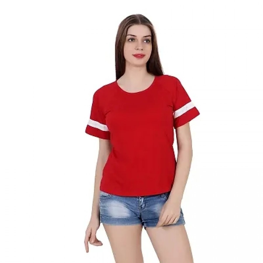 Trendy Red Cotton Blend Solid Top For Women