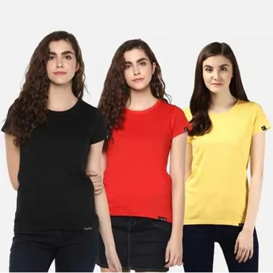 Trendy Stylish Cotton Solid Tee for Women || Combo of 3 ||