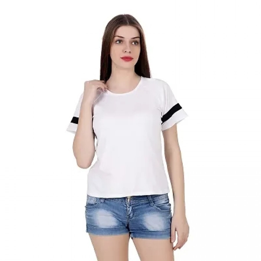 Trendy White Cotton Blend Solid Top For Women