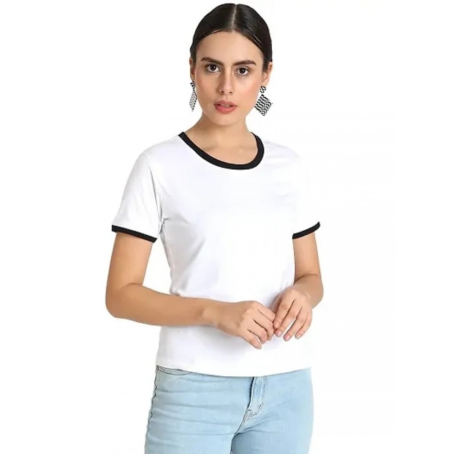 Trendy White Cotton Blend Solid Top For Women