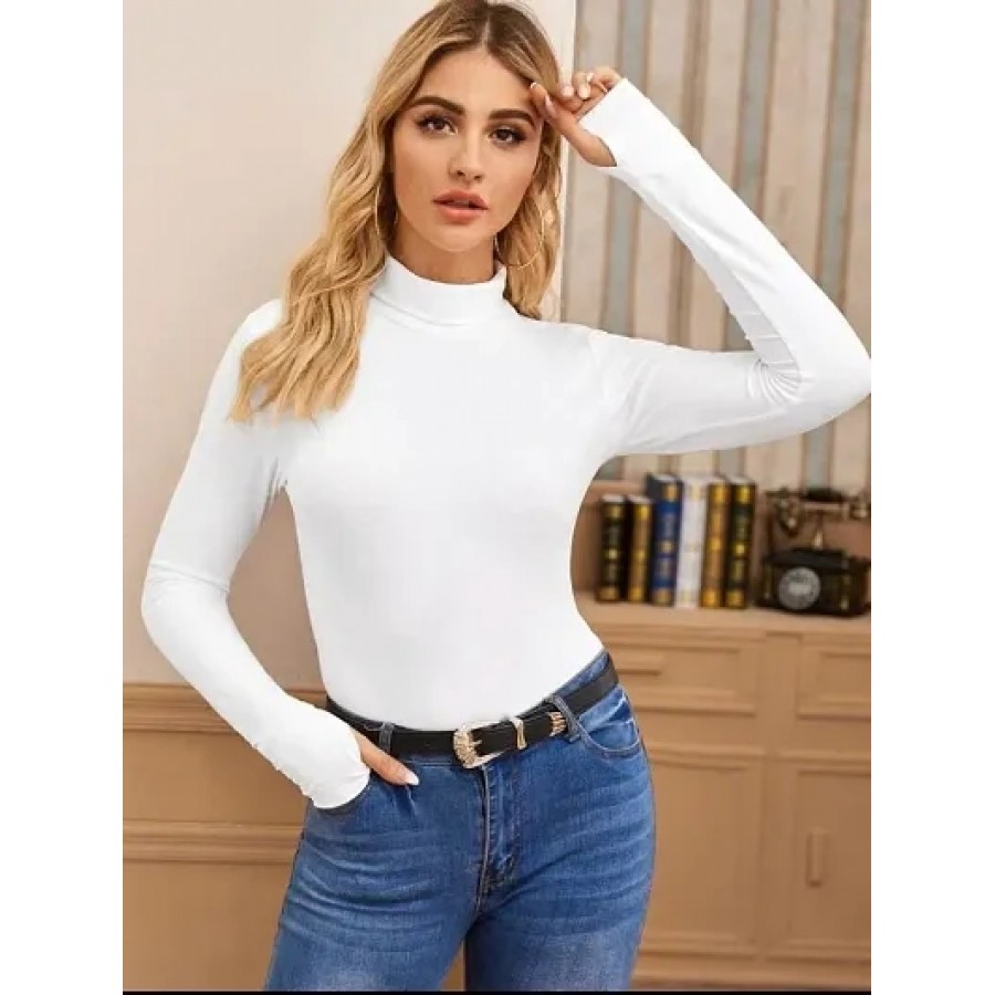 Trendy White Cotton Blend Solid Top For Women