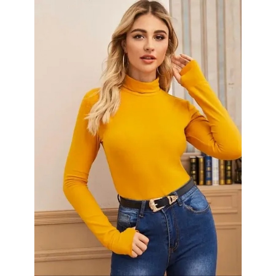 Trendy Yellow Cotton Blend Solid Top For Women