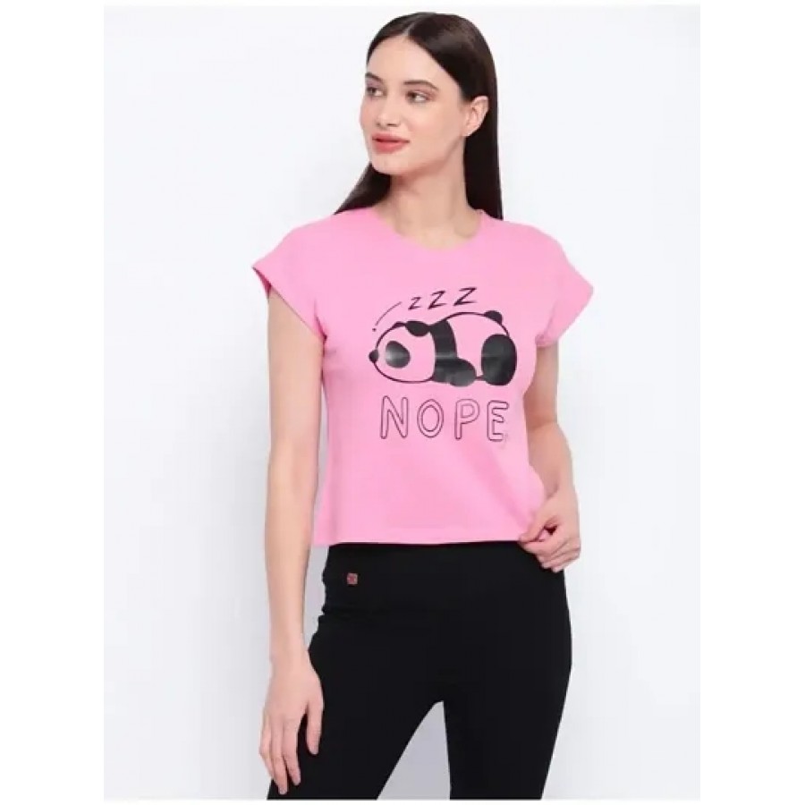 Vivient Women Baby Pink Nope Printed Crop Top