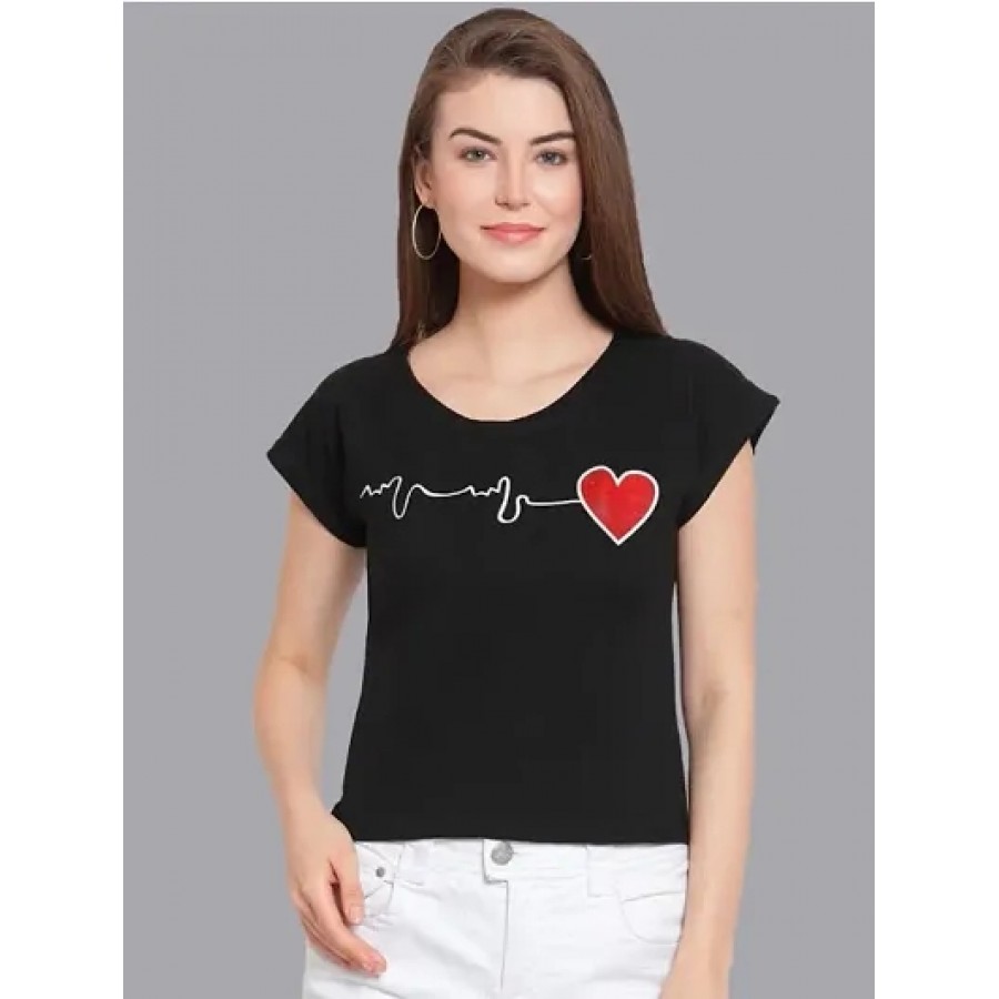 Vivient Women Black Heart Beat Printed Crop Top