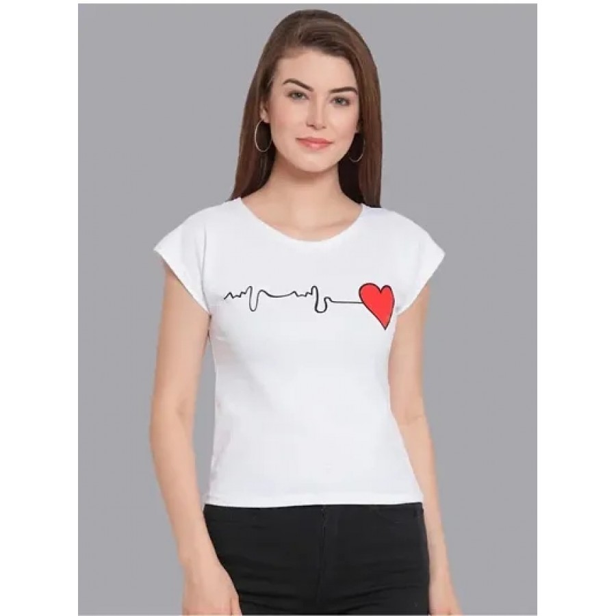 Vivient Women White Heart Beat Printed Crop Top