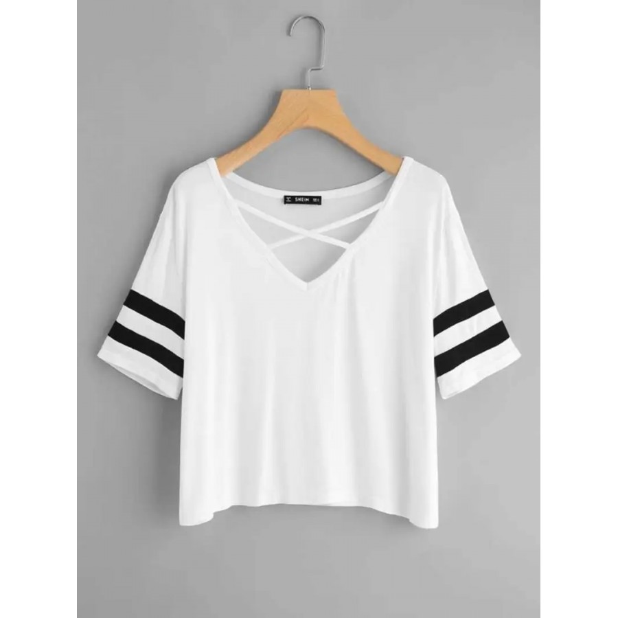 Vivient Women White Plain Cross Neck Top