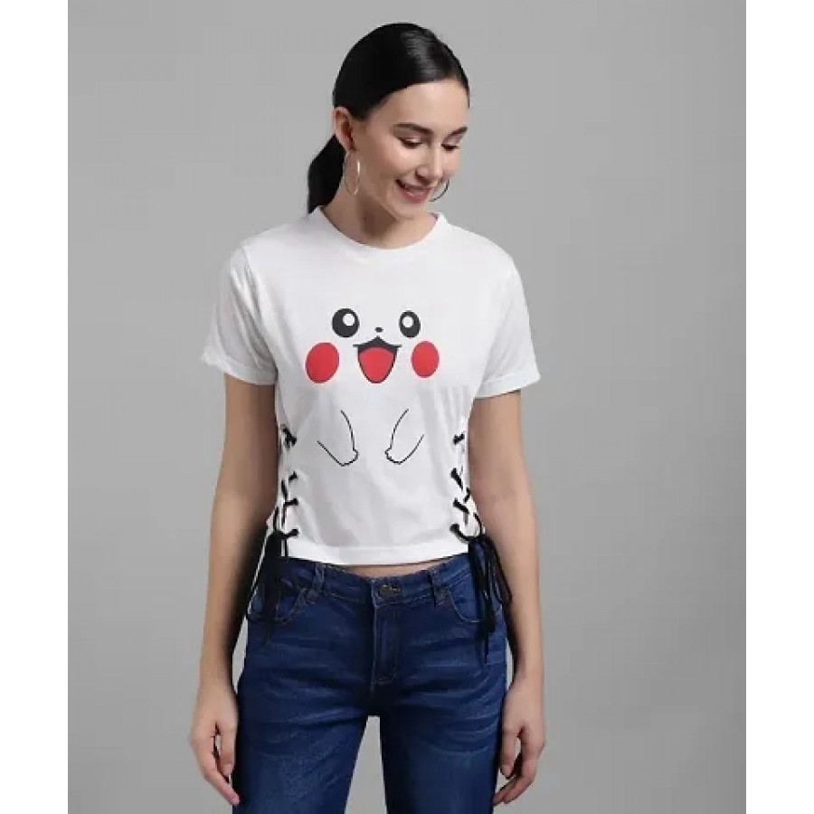 White Pikachu Print Top