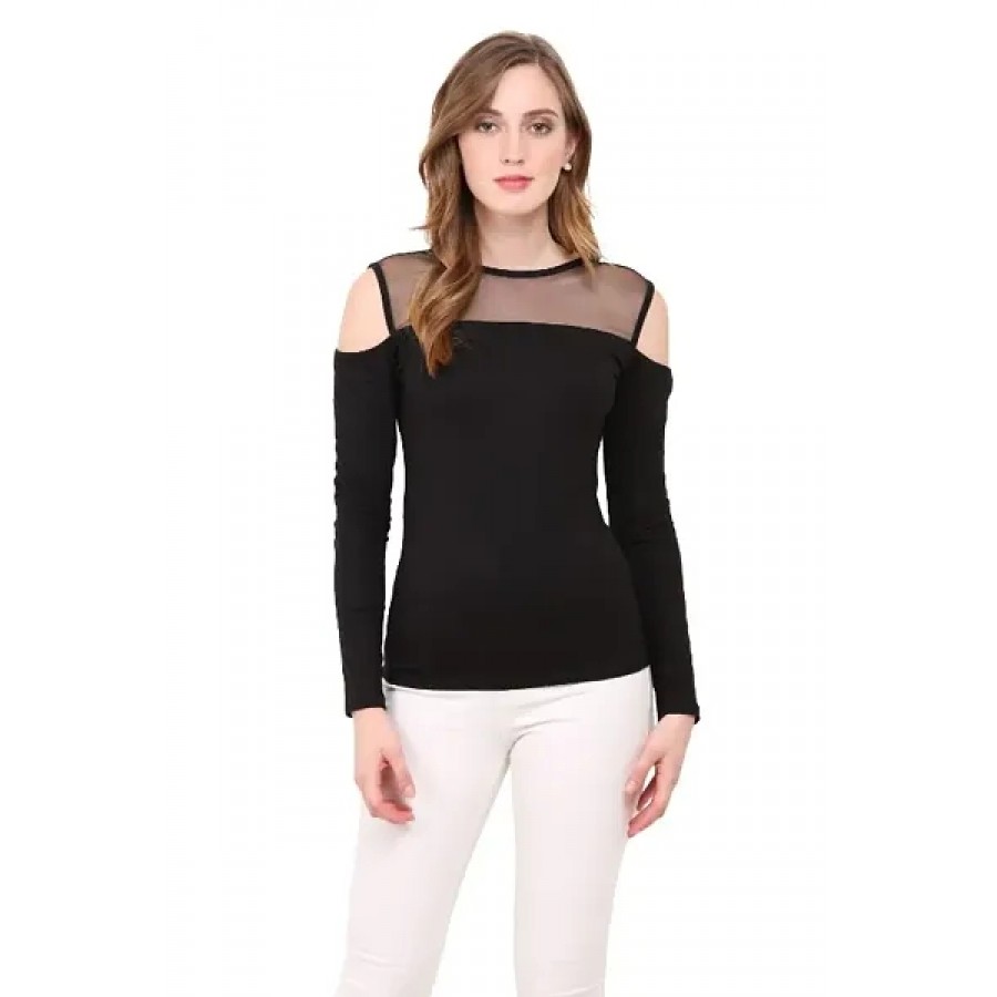 Women Cold Shoulder Black Top