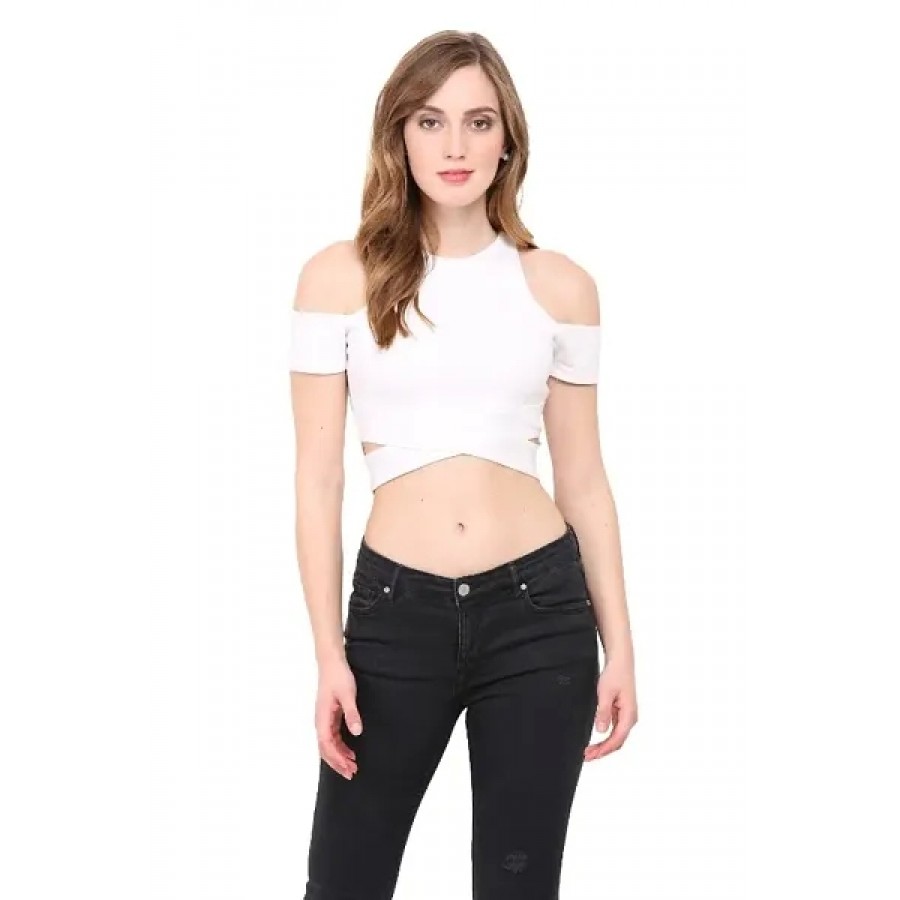 Women Cold Shoulder White Crop Top